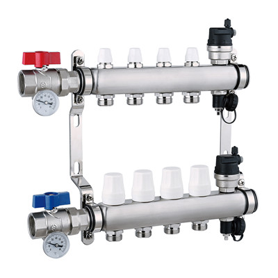 XF26001BStainless steel pipe manifold with flow meter drain valve and ball valve