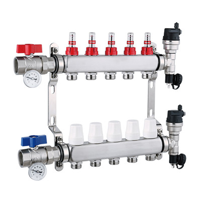 XF26017CStainless steel pipe manifold with flow meter drain valve and ball valve