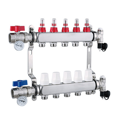 XF26016CStainless steel pipe manifold with flow meter drain valve and ball valve